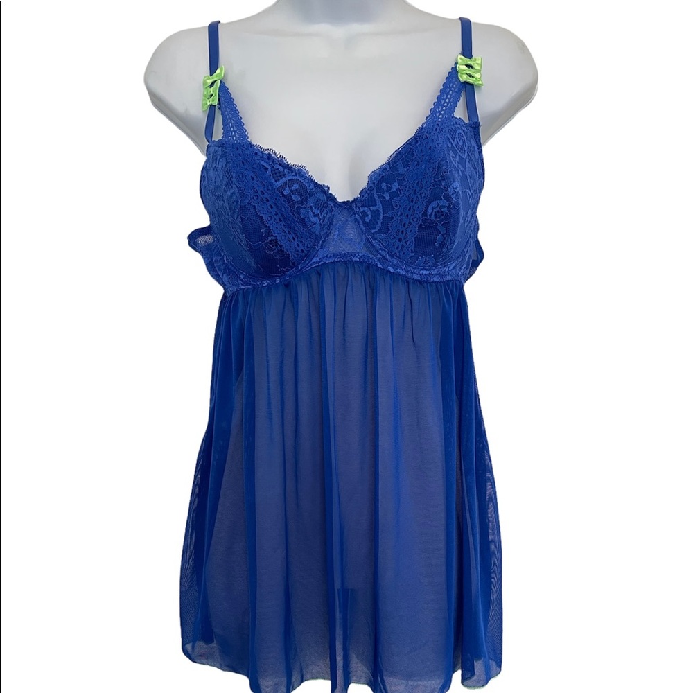 Dollhouse neon blue and green underwire bra intimate lingerie dress set